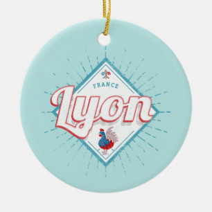 Lyon city France retro rooster vintage souvenir Lu Ceramic Tree Decoration