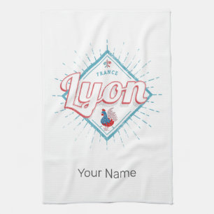 Lyon city France retro rooster vintage souvenir Tea Towel