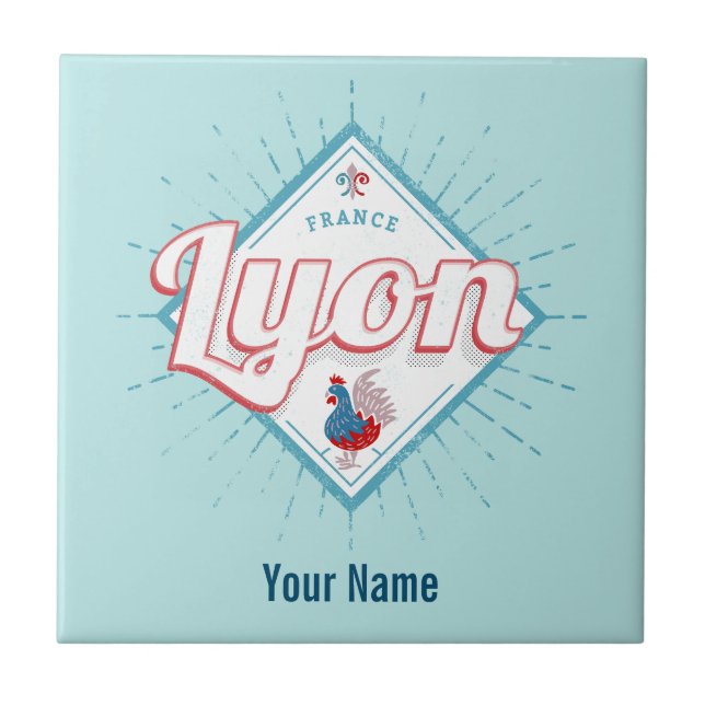 Lyon city France retro rooster vintage souvenir Tile (Front)
