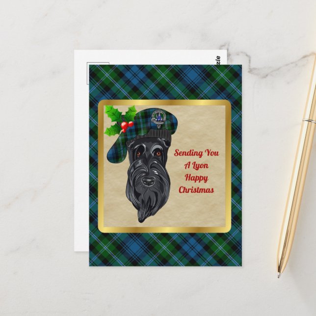 Lyon Clan Badge & Tartan Christmas Postcard (Front/Back In Situ)