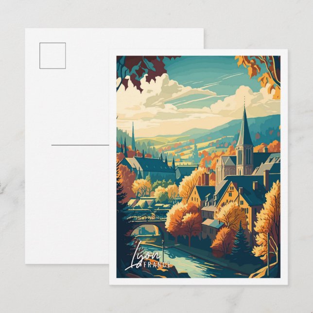 Lyon France Art vintage travel illustration Postcard (Front/Back)