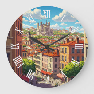 Lyon France Basilica Travel Large Clock