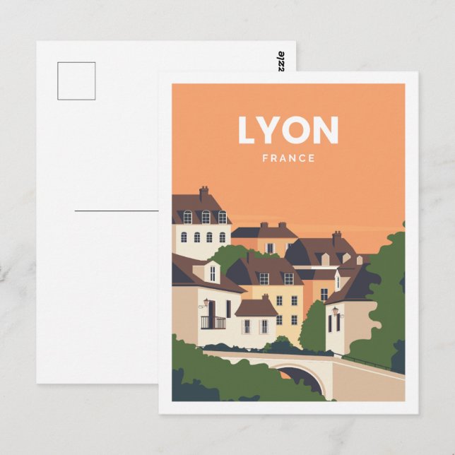 Lyon France Famous Travel Place Illustration Postcard (Front/Back)