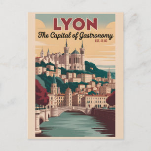 Lyon France Retro Skyline Cityscape Travel Postcard
