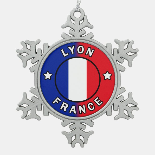 Lyon France Snowflake Pewter Christmas Ornament (Front)