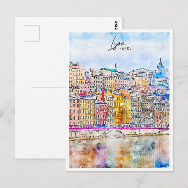 Lyon France Travel Place Watercolor Postcard (Front/Back)