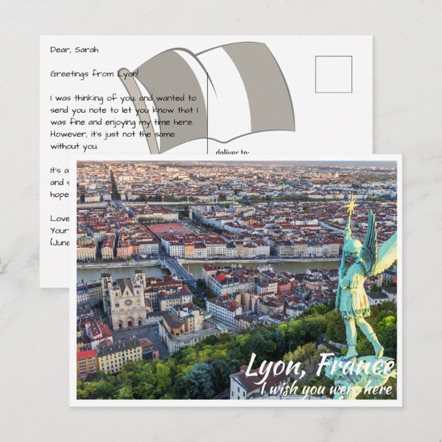 Lyon France with Angel Postcard (Front/Back)