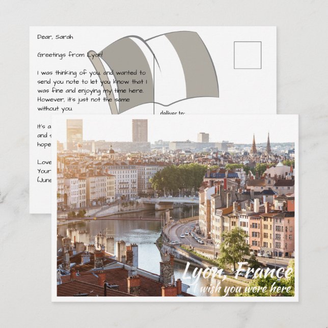 Lyon France with River Postcard (Front/Back)
