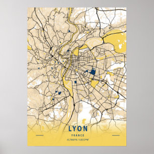 Lyon - France Yellow City Map Poster