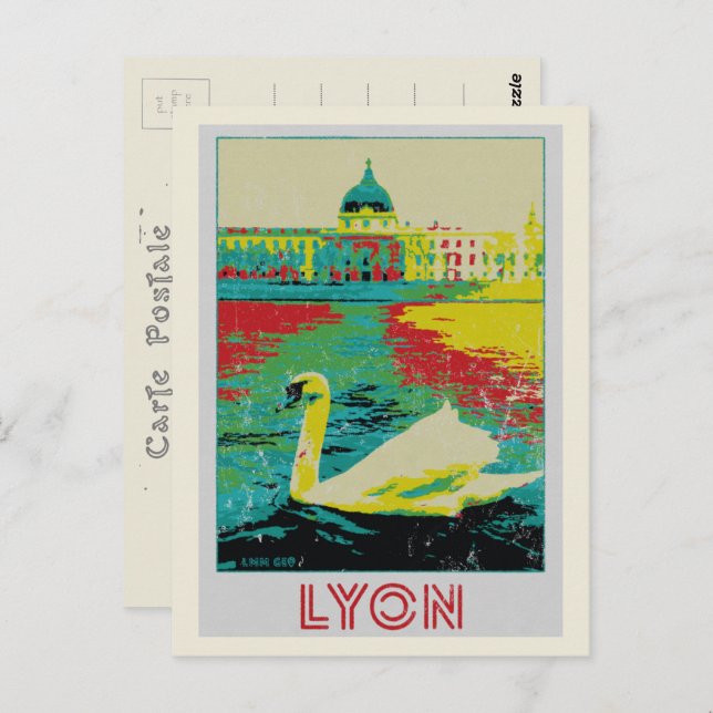 Lyon Rhône river illustration France Postcard (Front/Back)