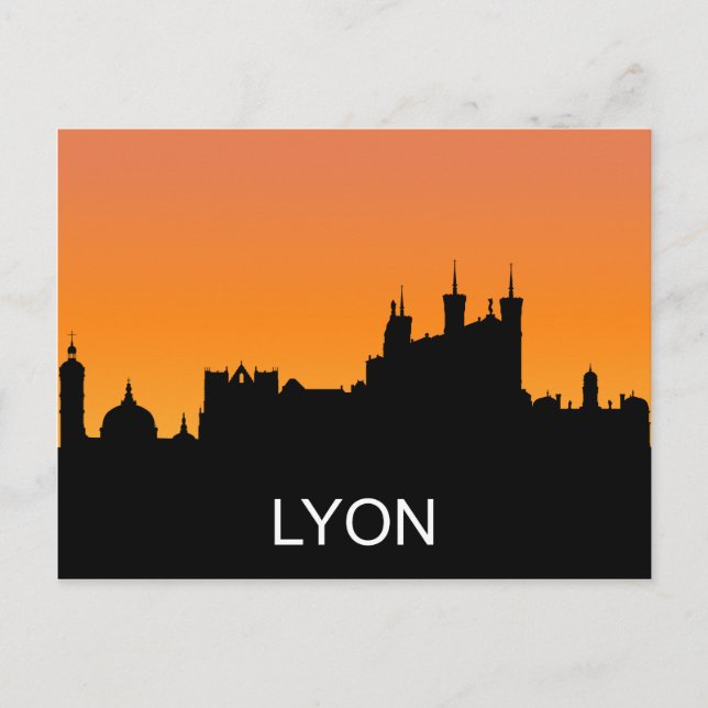 Lyon silhouette, summer sunset, illustration postcard (Front)