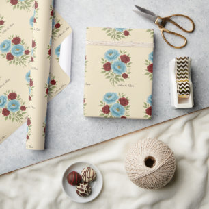 Lyons Blue Peony and Fig Purple Rose Wedding Wrapping Paper