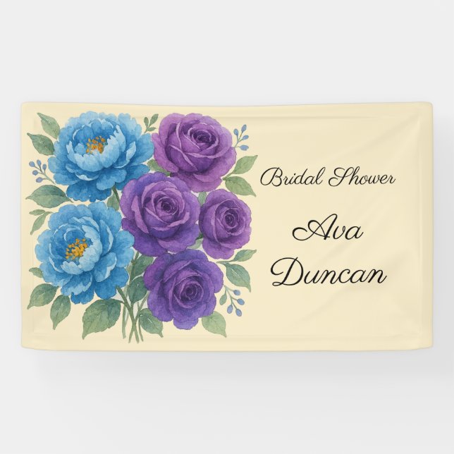 Lyons Blue Peony & Fig Purple Rose Bridal Shower Banner (Horizontal)