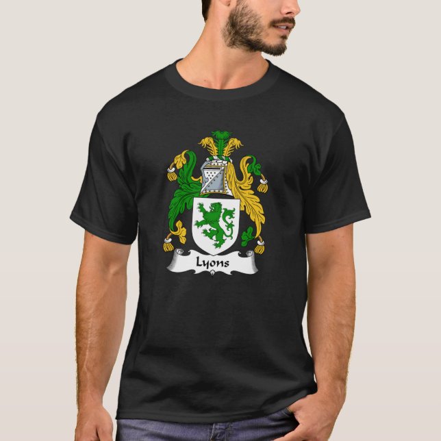 Lyons Coat of Arms  Lyons Family Crest T-Shirt (Front)