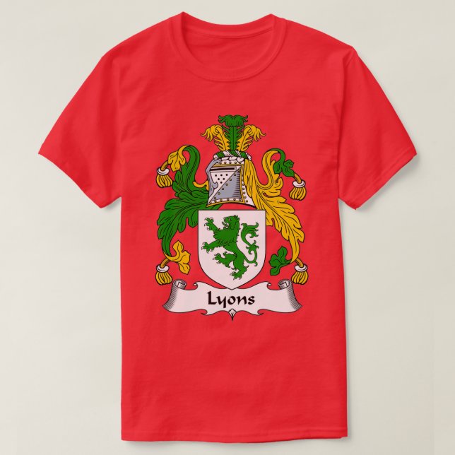 Lyons Coat of Arms Lyons Family Crest  T-Shirt (Design Front)