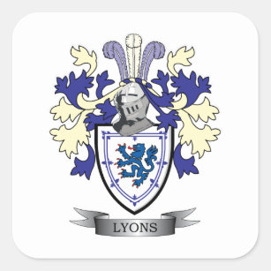 Lyons Family Crest Coat of Arms Square Sticker