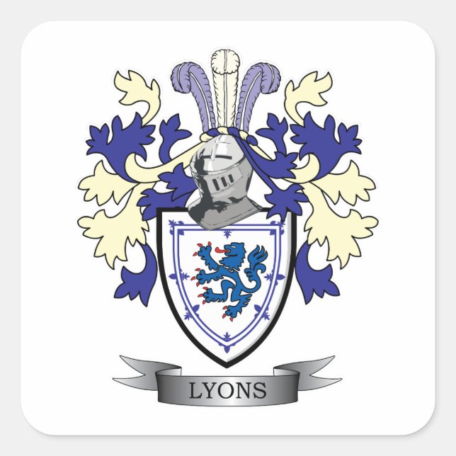 Lyons Family Crest Coat of Arms Square Sticker (Front)