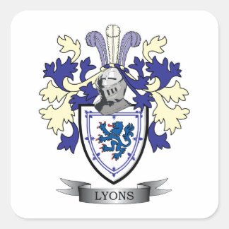 Lyons Family Crest Coat of Arms Square Sticker