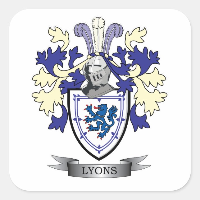 Lyons Family Crest Coat of Arms Square Sticker (Front)