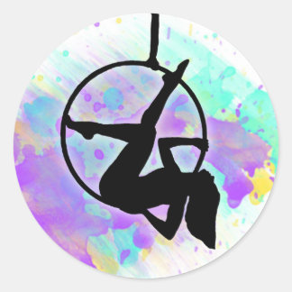 Lyra Hoop Aerialist Dancer posing on watercolor Classic Round Sticker