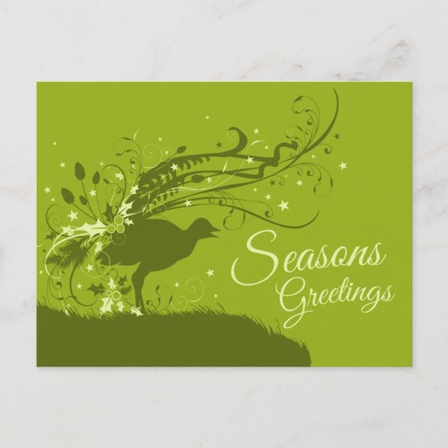 Lyrebird christmas whimsy graphic green postcard (Front)