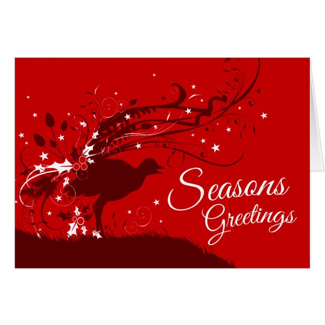 Lyrebird festive red Australian Christmas card (Front Horizontal)