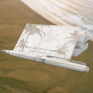 Lyrical Vintage Sepia Tropical Palm Trees Birds Business Card