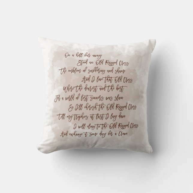 Lyrics Old Rugged Cross Hymn Brown Typography Cushion (Front)