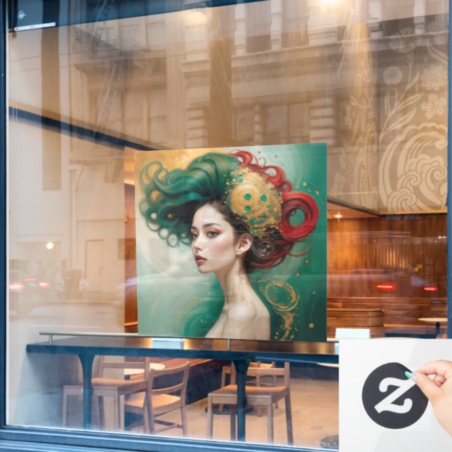 “Lyrielle” - The Green-Gold Empress Window Cling (Cafe Window)