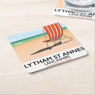 Lytham St Annes Lancashire seaside poster Square Paper Coaster