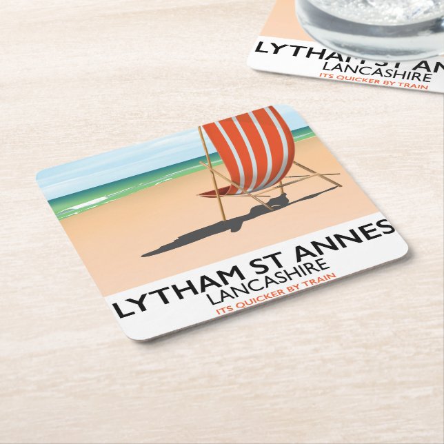 Lytham St Annes Lancashire seaside poster Square Paper Coaster (Angled)