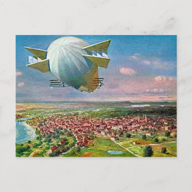 LZ3 Zeppelin Vintage Postcard 1908 Restored (Front)