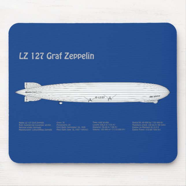 LZ 127 Graf Zeppelin - Airship Blueprint Plans ABD Mouse Mat (Front)