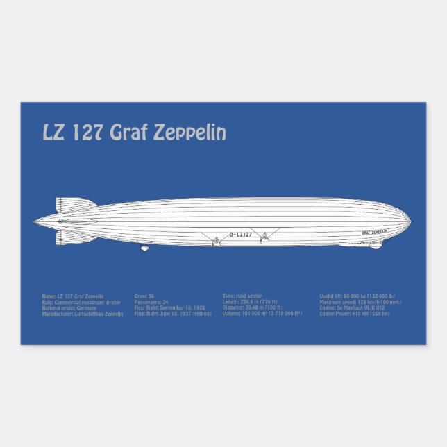 LZ 127 Graf Zeppelin - Airship Blueprint Plans ABD Rectangular Sticker (Front)