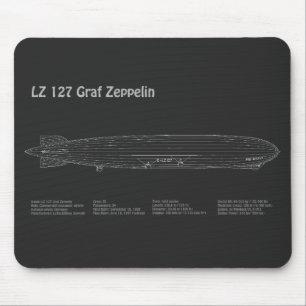 LZ 127 Graf Zeppelin - Airship Blueprint Plans PD Mouse Mat
