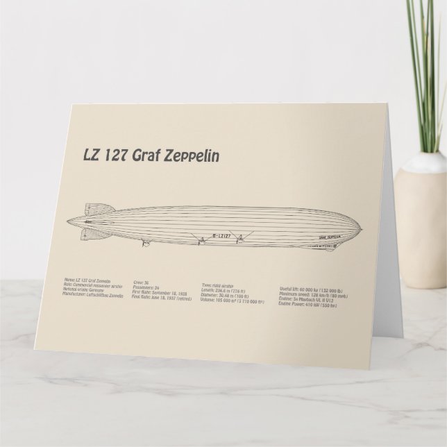 LZ 127 Graf Zeppelin - Airship Blueprint Plans SD Thank You Card (Front)