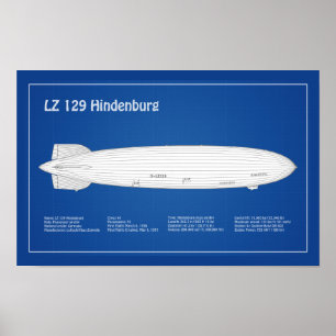LZ 129 Hindenburg - Airship Blueprint Plans ABD Poster