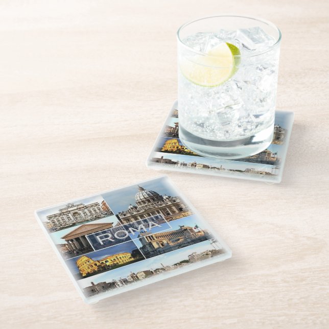 LZO010 mosaic of ROME, Lazio, Italy, Glass Coaster (Angled)