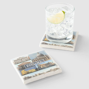 LZO010 mosaic of ROME, Lazio, Italy, Stone Coaster