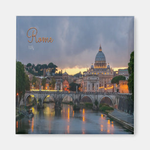 LZO039 ROME - Sant' Angelo bridge, Dusk, Fridge Magnet