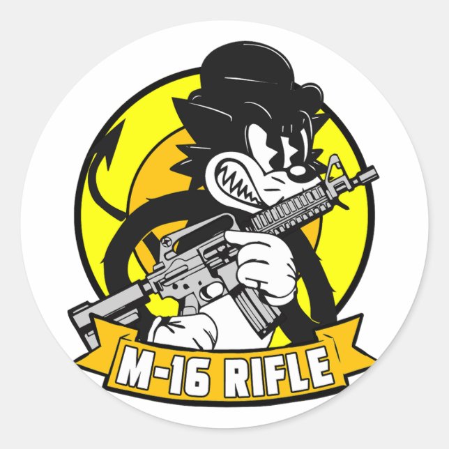 M16 RIFLE RETRO CLASSIC ROUND STICKER (Front)