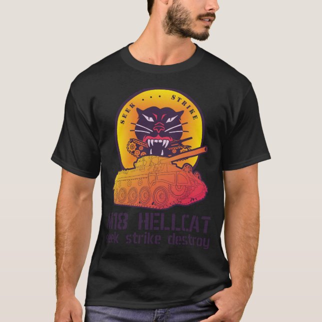 M18 Hellcat seek strike destroy in Synthwave style T-Shirt (Front)