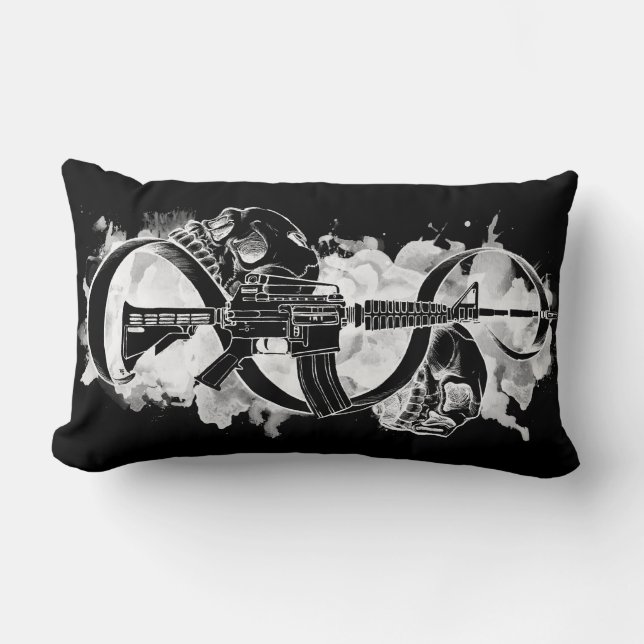 M4 and Skulls Black and White Lumbar Cushion (Front)