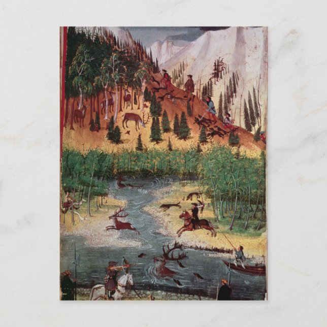 M5751 f.2v Maximilian I hunting deer Postcard (Front)