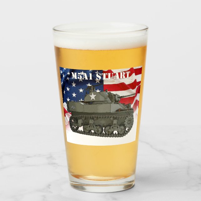 M5A1 Stuart w/American flag background pint glass (Front Filled)