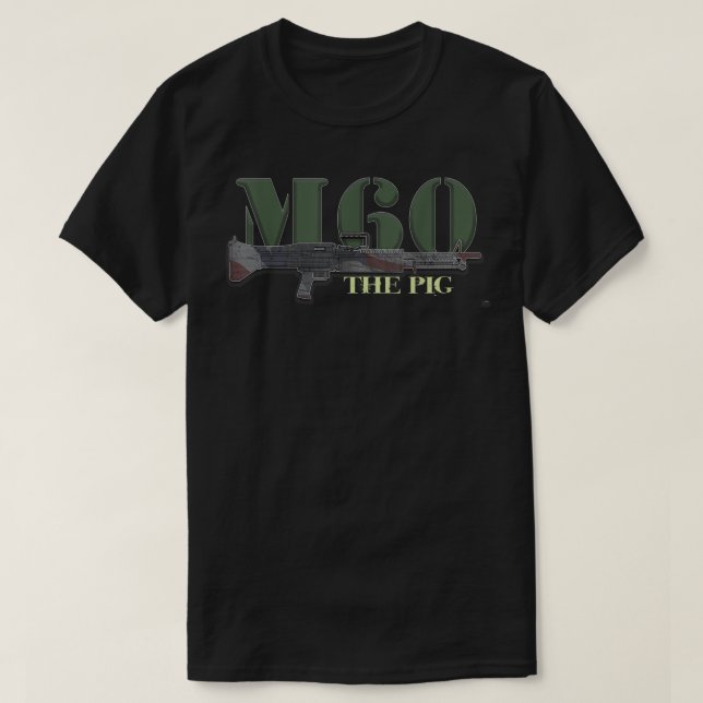M60 Military Machine Gun American Flag Graphic   T-Shirt (Design Front)