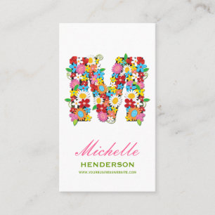 M Alphabet Monogram Letter Colourful Spring Flower Business Card