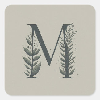 M Botanical Monogram Square Sticker