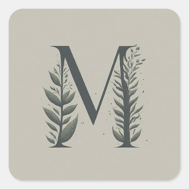 M Botanical Monogram Square Sticker (Front)