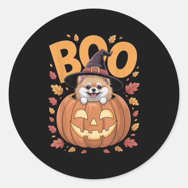 M Costume On Pumpkin Halloween Meranian  Classic Round Sticker (Front)